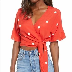 Rails Athena Wrap Top Polka Dot Sash Blouse Size L
